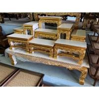 ราคา โต๊ะหมู่บูชาไม้สัก สีขาว ปิดทองเปลว หมู่ 9 หน้า 4 นิ้ว พร้อมฐาน (รวม 10 ชิ้น) เดินเส้นทอง ไม้สักแท้ ทุกชิ้นส่วน (29713627608)