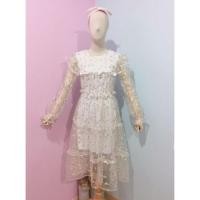 ราคา เดรสตัวยาวทรงสวย ผ้าปักดอกไม้ งานป้าย แบรนด์ Macaron (1831476224)