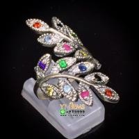 ราคา แหวนใบมะกอก นพเก้า พลอยหลากสี แหวนเงินแท้ รมดำ พลอยหลากสี (CZ) YTG-4452 (4044985558)