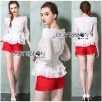 ราคา เสื้อชีฟองสีขาว กางเกงขาสั้นสีแดง (1552730)