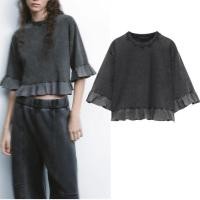 ราคา ซาร่า กลางแขนผ้าฝ้ายหลวมชั้นเสื้อยืดเย็บปะติดปะต่อกัน 0085301 (26433383733)