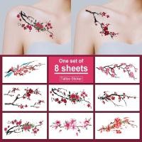 ราคา สติ๊กเกอร์รอยสักพลัมสีแดงกันน้ําหญิงชายสไตล์หมึกหน้าอกที่มีสีสันกระดูกไหปลาร้าไหล่โบราณดอกพีชสักสติกเกอร์ (26517601788)