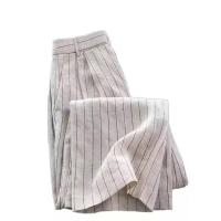 ราคา กางเกงขากระบอกยาวขากว้าง-ลินินมีแป้ง,ผ้าลินินลายริ้วไม้ไผ่ (เย็บร้อย),คานส้น,เอวยางยืด-เส้น คิวดี11 (29281402247)