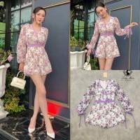 ราคา (XL)(ขอแค่L) พร้อมส่งชุดจั๊มขาสั้นแขนยาวลายดอกไม้สีชมพูม่วง งานป้าย Lady Maria แท้ มือ1 ป้ายห้อย (29966397309)