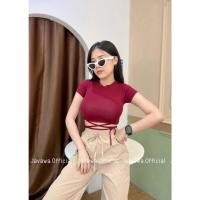 ราคา topdeeshopเสื้อครอปผูกเอวแขนสั้นเสื้อครอปสายฝอผูกเอว งานยอดฮิต พร้อมส่ง (เนื้อผ้าเรย่อน) (29002331330)