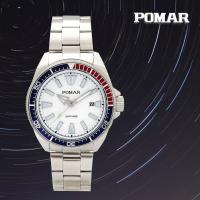 ราคา นาฬิกา POMAR รุ่น 73551 SS0251 (หน้าขาว ขอบเป๊ปซี่ น้ำเงิน-แดง หมุนได้) สายสแตนเลส ใช้ถ่าน (8989372660)