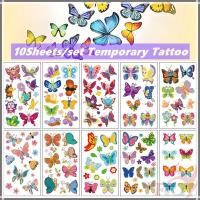 ราคา 10แผ่น/ชุด ❤ การ์ตูน ผีเสื้อ ชุด 01 สติ๊กเกอร์รอยสักชั่วคราว ❤ รอยสักกันน้ําสําหรับแขนเซ็กซี่กระดูกไหปลาร้าร่างกายศิลปะมือเท้า (50900506685)