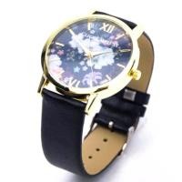ราคา นาฬิกาข้อมือหน้าปัดลายดอกไม้ : สายดำ (670676755)