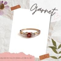 ราคา แหวนเงินแท้ 925 แหวนฝังพลอยโกเมน ด้านข้างฝังเพชร CZ (28472102392)