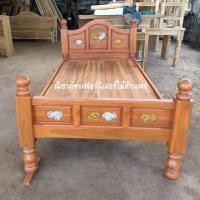 ราคา เตียงไม้สัก เตียงนอนไม้สัก เตียงเต้าแกะลายปลา ขนาด 3.5 ฟุต (24577682157)