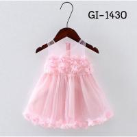 ราคา เดรสสั้นเด็กผู้หญิง เด็กเล็กออกงาน สีชมพู แขนกุดซีทรู ช่วงบนแต่งดอกไม้สีชมพูหวานๆ GI1430 (10864435453)