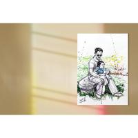 ราคา ภาพวาดในหลวง ร 9 กับ ฟ้าหญิง LZ-K014 ภาพวาดลายเส้นปากกาหมึกซึม งานปริ้นท์เลเซอร์ (20966459299)