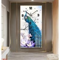 ราคา นาฬิกาแขวนกระจก 5D ลายนกยูงหรูหราสําหรับตกแต่งภายในระดับไฮเอนด์ Mijan Decor (26492197278)