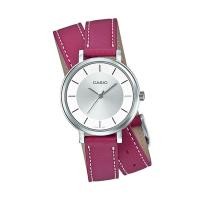 ราคา Casio Standard นาฬิกาข้อมือผู้หญิง สายหนังแท้ รุ่น LTP-E143DBL-4A1 - สีชมพูเข้ม (706784093)