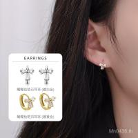 ราคา ต่างหูสตั๊ดแฟชั่นต่างหูเรียบง่ายต่างหู S925 ต่างหูเงินสเตอร์ลิงเพทายหญิง Niche High-End All-Match Bowknot 2HFK (54800759994)