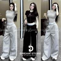 ราคา ✅พร้อมส่ง ชุดเซ็ต2ชิ้น เสื้อครอป+กางเกงขายาวเอวแต่งขอบยางยืด ขาแต่งแถบ ผ้า ชุดงานโครตดี งานสวยเวอร์ ✨ (27038820579)