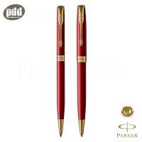 ราคา เซ็ต2ด้าม ปากกาลูกลื่น PARKER Sonnet Red Lacquer GT Slim Ballpoint Pen + Ballpoint Pen [Pendeedee] (10143798098)