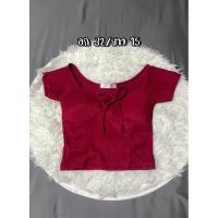 ราคา เสื้อครอปผูกโบว์หน้า สีแดงไวน์ผ้ายืดนุ่ม มีฟองน้ำ (57600301211)