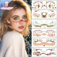 ราคา BAOEUOI36 12 ชิ้นคริสต์มาสสติกเกอร์แต่งหน้า, Eye Makeup Design Face Tattoo สไตล์สติกเกอร์,กันน้ํา Art Decals Freckle Decals Christmas Party (56650196718)