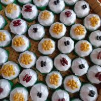 ราคา เหรียญโปรยทาน เหรียญโปรยทานขนม ขนมตะโก้ ขนมตาล ติดถั่ว มีหลายสีจ้า พร้อมใช้งาน 1แพค50ชิ้น (17199153215)