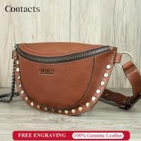 ราคา CONTACTS กระเป๋าคาดเอวผู้หญิงหนังแท้ Fanny Pack Travel Chest Bag Casual Female Cross-body Bag (28254331721)