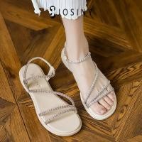 ราคา JOSINY รองเท้ารัดส้น รองเท้าแตะส้นแบน แบบเปิดเท้าส้นเตี้ย สไตล์นางฟ้า สายรัดเพชร (17967271934)