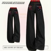 ราคา หลวมหลวมตรงสบายๆลายสก๊อตสาวร้อนคิตตี้แมวเย็บ เอฟดีเอส ซอก กางเกงยีนส์ปักขากว้างหญิง (44266034160)