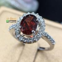 ราคา แหวนโกเมน แหวนเงินแท้92.5% ชุบทองคำขาว ประดับพลอยโกเมนแท้ ตกแต่งเพชรSwiss YTG-8519 (7508173135)