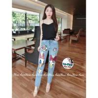 ราคา กางเกงยีนส์เอวสูง ทรงบอย สีฟอกสวย minnie Mickey ปักลาย Donald (243740256)