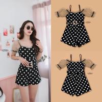 ราคา งานป้าย LINDA จั้มขาสั้นลายจุด เสื้อจะใส่แบบปาดไหล่ ก็สวยนะคะ มีเข็มขัดเข้าชุด (16701863911)