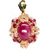 ราคา เข็มกลัดพลอยแท้ ทับทิม สีชมพู 17 x 23 mm. ล้อม ทับทิม-แดง แซฟไฟร์ชมพู เงินแท้ 925 ชุบทอง 18k (21180174234)