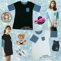 ราคา เดรสOversize ผ้ายืด แต่งกระเป๋ายีนส์ที่ด้านหน้า และแขนยีนส์ เสื้อผ้าคนอ้วน สาวอวบ สาวอ้วน ไซส์ใหญ่ bigsize Dress (235407227)