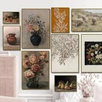 ราคา Vintage Jug Wild Flower Still Life Canvas Painting Neutral Country Kitchen Print Moody Pear Sheep Nursery Botanical Wa (43351677552)