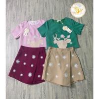 ราคา ชุดเข้าเซตผู้หญิง ชุดเซต 2 ชิ้น เสื้อแขนสั้น ลายกวาง +กระโปรงกางเกง ปักดอก 3d งานป้าย sn brand (20218360134)