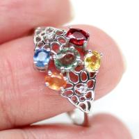 ราคา แหวนพลอยแท้ธรรมชาติ หลากสี บุษราคัม ไพลินเขียวส่อง แซฟไฟร์ ไพลิน และ เพชร cz เงินแท้ 925 ชุบทองคำขาว ไซร์แหวน 9 (14714153478)