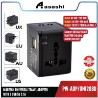 ราคา MARTECH UNIVERSAL TRAVEL ADAPTER พร้อม USB 5V 2.1A 2 USB (21780141166)