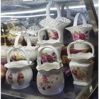 ราคา ตะกร้าเซรามิกสําหรับใส่ช้อนส้อมสําหรับตกแต่งโต๊ะอาหาร ที่ใส่ช้อนและส้อมพอร์ซเลนพิมพ์ลายกุหลาบ (27690032794)