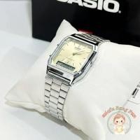 ราคา ⌚️ Casio Standard นาฬิกาข้อมือ สายสเตนเลส รุ่น AQ-230A-9a - สีเงินหน้าปัดสีทอง วินเทจ (55300043381)