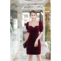 ราคา เดรสสีแดงเข้มกำมะหยี่ เดรสสีแดงแต่งลูกไม้สีสวย (16318989817)