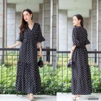 ราคา เดรสยาวลายจุดเเต่งระบายชั้นๆ (1670985142)