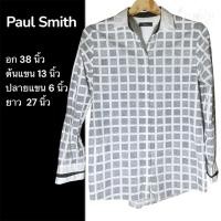 ราคา มือสอง เสื้อเชิ๊ตลาย ดำขาว paul smith || ตำหนิ : รอยเหลืองที่คอปกขาว (42121417957)