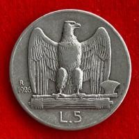 ราคา เหรียญอิตาลี Italy 5 lire ปี 1926 เนื้อเงิน เหรียญ​ต่างประเทศ (43853325340)