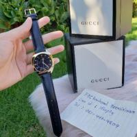 ราคา Gucci YA142408 หน้าปัดรวมเคส37mm สายหนังดำกรอบสีทอง (3111451805)