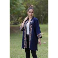 ราคา เสื้อคลุมพื้นเมืองสีกรมท่า เสื้อคลุมผ้าฝ้ายตัวยาว (26503873212)