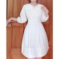 ราคา จริง รูปถ่าย เดรสผู้หญิงอัดพลีท 2 ชั้น ลูกไม้ มีกระเป๋า (สีขาว - ส้มอิฐ) (41508826881)