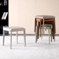 ราคา Nordic Light Luxury เก้าอี้รับประทานอาหาร Stackable เก้าอี้หนังเก้าอี้อานเก้าอี้หลังโรงแรมสแควร์สตูลเก้าอี้ในครัวเรือน Simple Creative (46400879350)