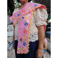 ราคา สไบมอญปักมือ สีชมพู Handmade (25187631555)