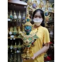 ราคา หุ่น ทศกัณฐ์ ตัวละครรามเกียรติ์ พร้อมฐานไม้ปิดทอง ทองเค ประดับเพชร สำหรับตั้งโชว์ ของที่ระลึก ตกแต่งบ้าน หัวโขน เศียรครู (9244603516)