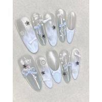 ราคา M314 Blue Cream Semi-Handmade Whitening Fresh Blue Bowสวมใส่เล็บภาษาฝรั่งเศสคําHigh-End Cat Eyeเล็บHigh-End Feeling (47200888615)