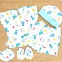 ราคา ชุดเด็กแรกเกิด Attoon เสื้อโพ้งริม+กางเกง+หมวก+ถุงมือ+ถุงเท้า (4157091758)